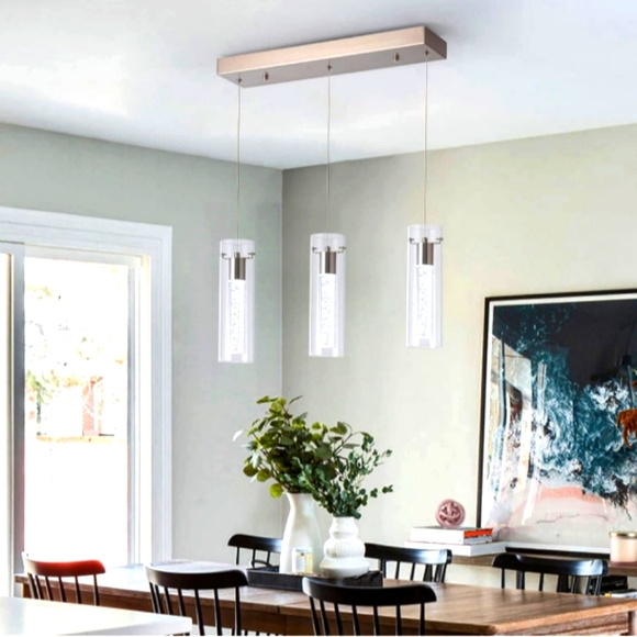 Modern LED Nickel/Crystal Kitchen Island Pendant Light